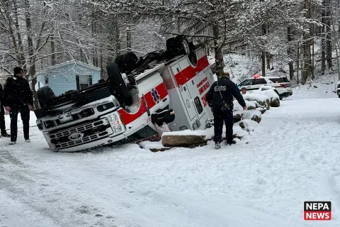Overturned ambulance