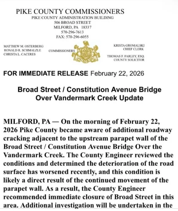Press release re: Broad Street Bridge